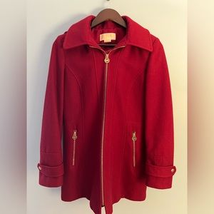 Michael By Michael Kors Red Wool Coat Size M With Hood